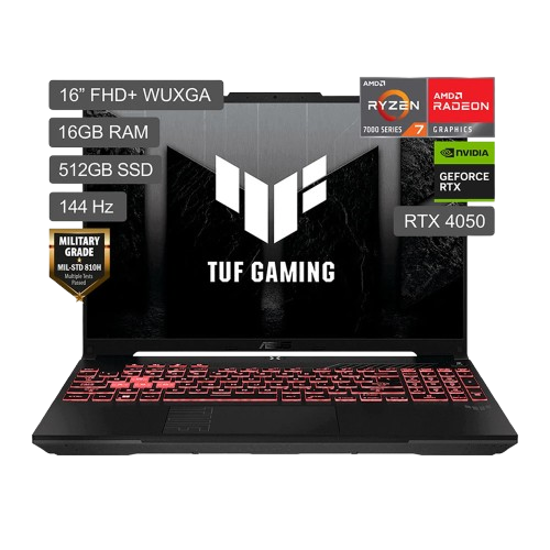 LAPTOP ASUS TUF GAMING A16 FA607NUG-WH73 AMD RYZEN 7 7445HS 16GB RAM 512GB SSD RTX 4050 6GB 16 WUXGA IPS 144HZ