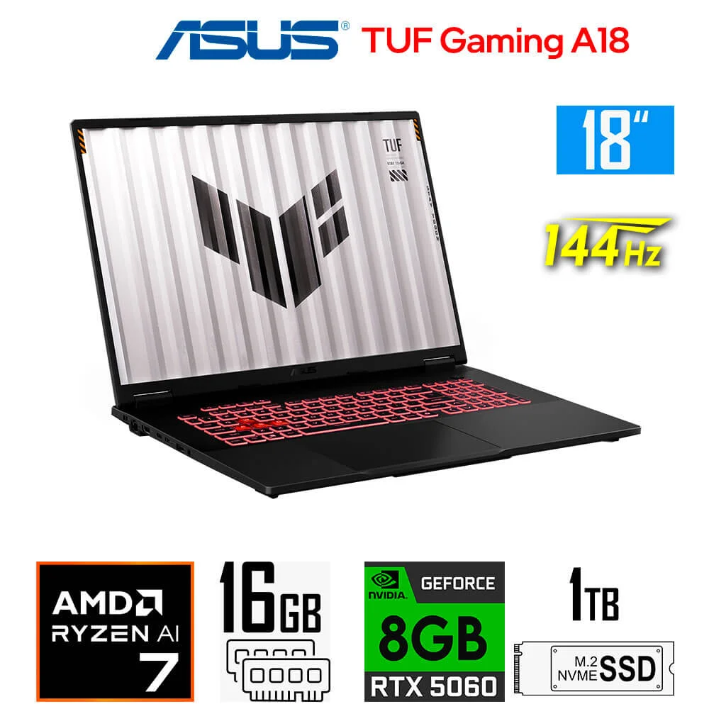 ASUS TUF FA808UM-IS74 AMD RYZEN 7 260/ 16GBRAM/ 1TB SSD/ 18 PULGADAS 144HZ/ RTX 5060 8GB