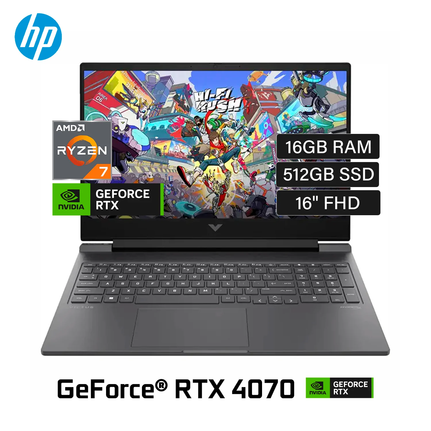 Laptop HP Victus 16-S1023DX Ryzen 7 8845HS RAM 16GB Disco SSD 512GB Video Nvidia RTX 4070 8GB 16p